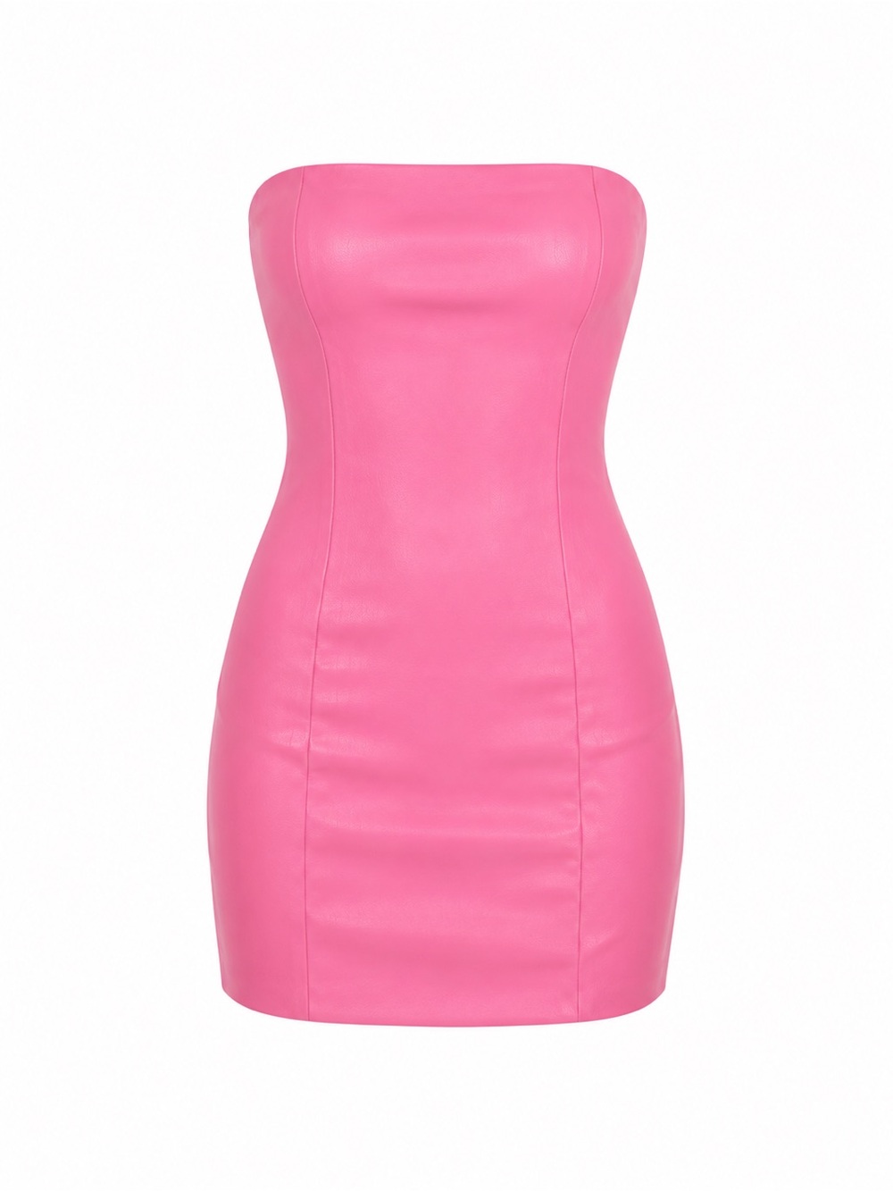 MESHKI Hot Pink Strapless Faux Leather Bodycon Mini Dress